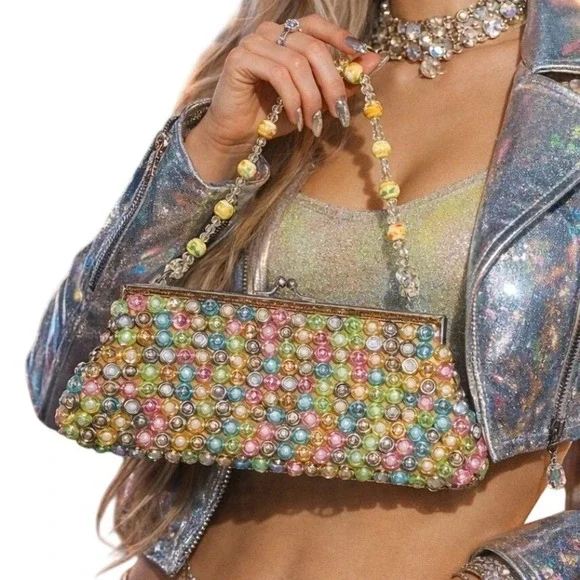 Vintage Aldo Y2K Candy Embellished Beaded Kisslock Shoulder Bag - Picture 1 of 9
